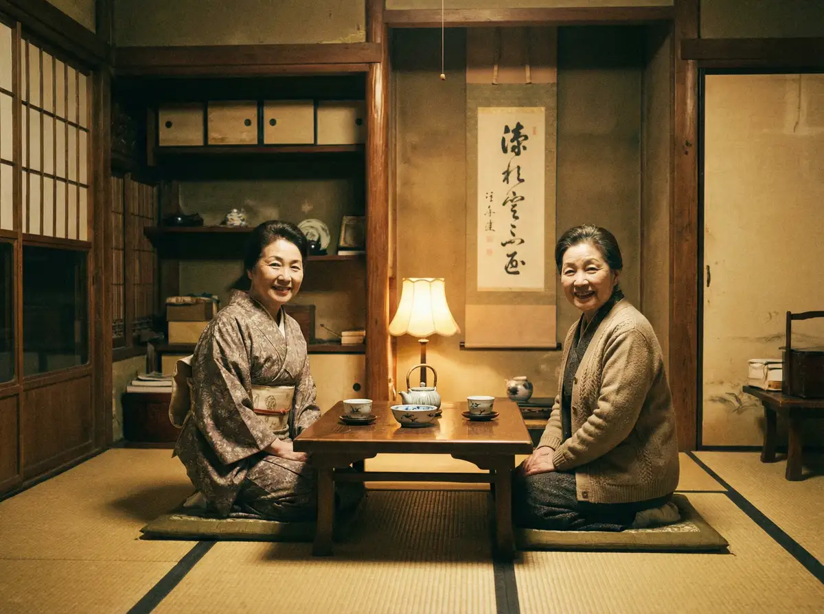 两位优雅的 澳门新葡京平台 在日式茶室中品茶交谈